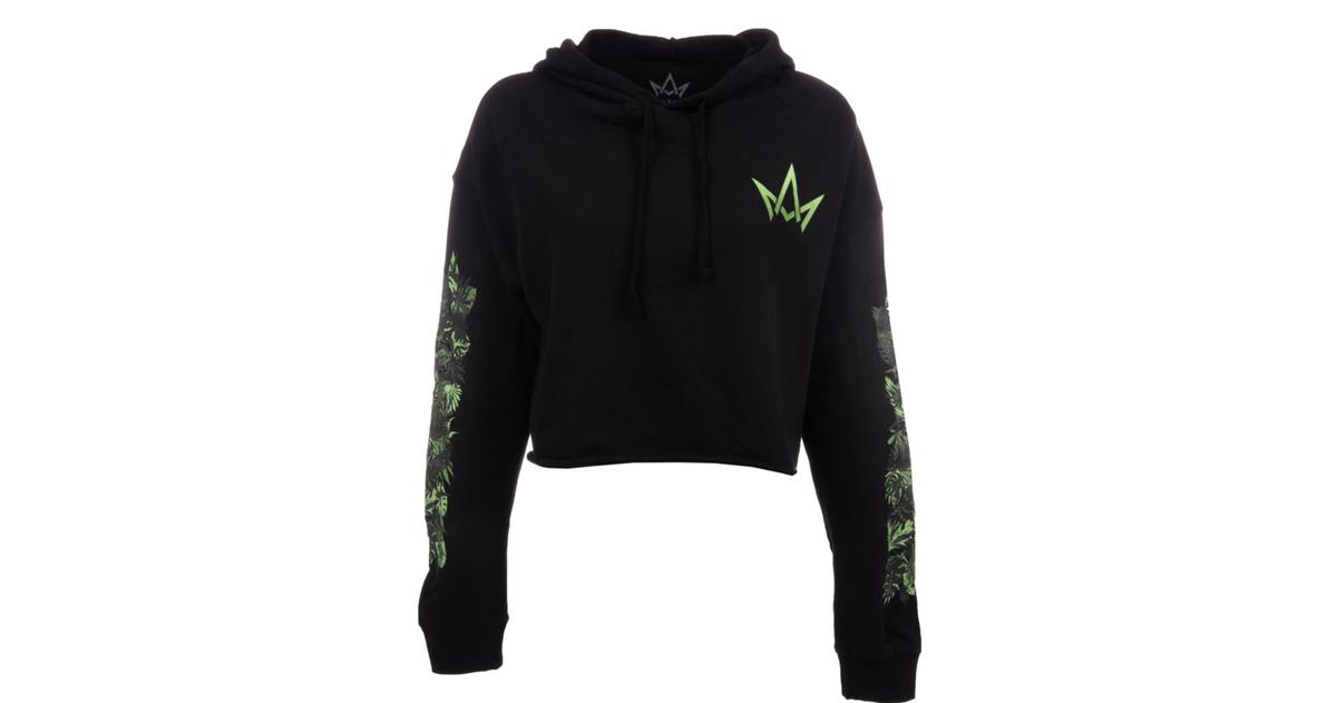 Women's Green Print and Crown Crop Hoodie