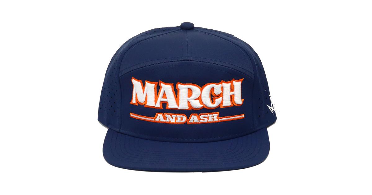 Navy Hat White Bold Logo Orange Outline