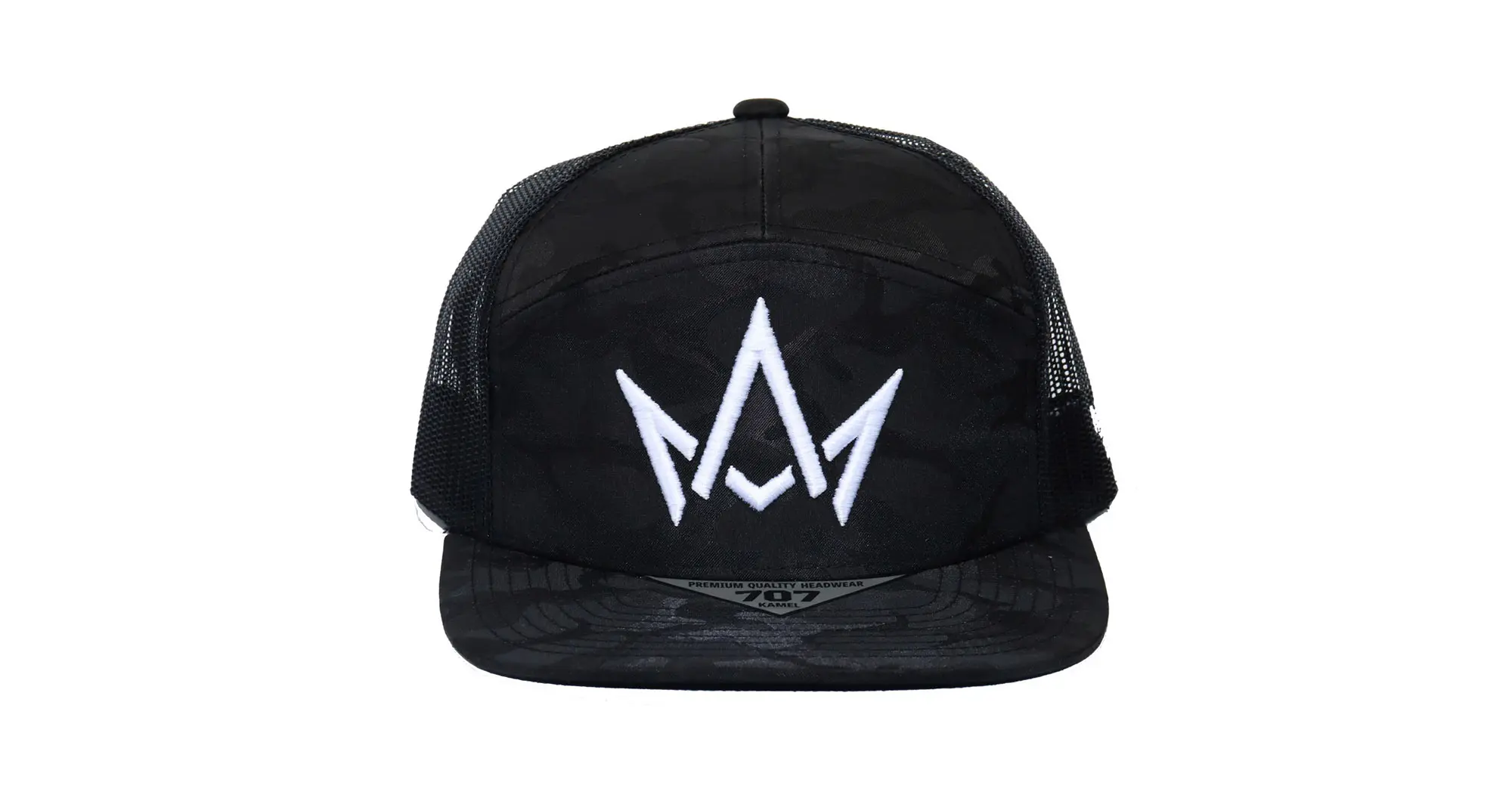 Black Camo Hat White Crown Logo