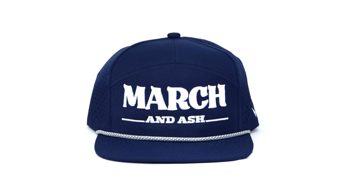 Navy Hat White Bold Logo w/rope