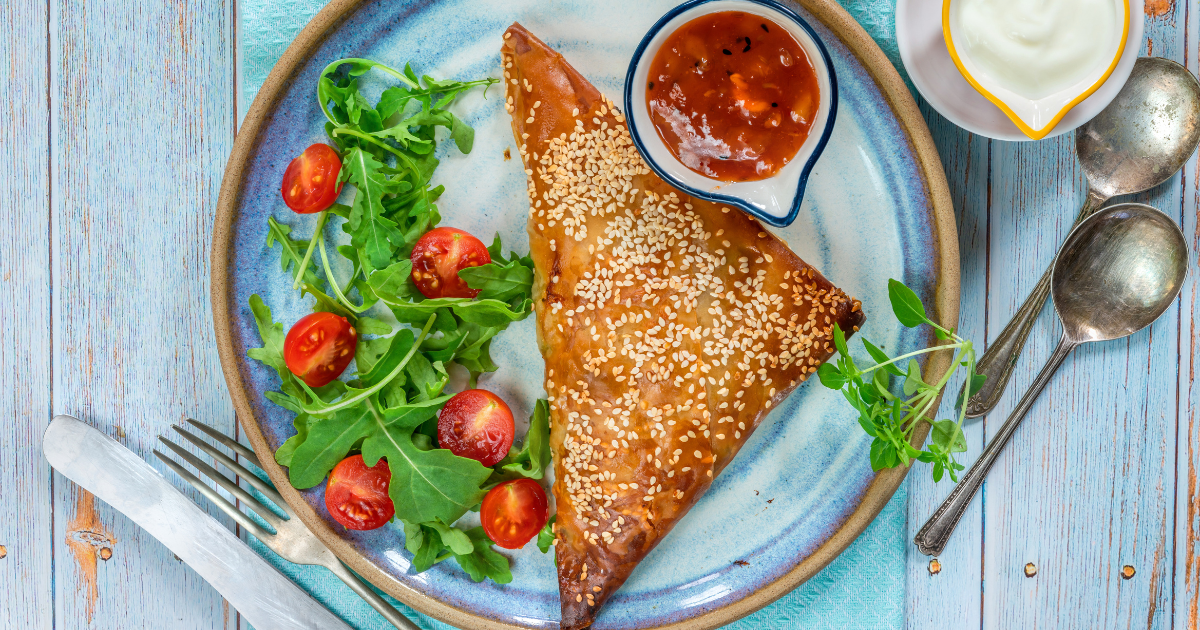 Samosas with Infused Sweet Chili Mango Sauce