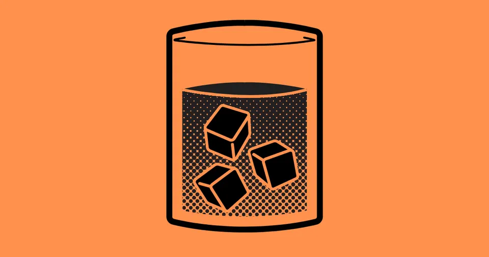 Black icon of an open trash can with three crumpled papers on an orange background